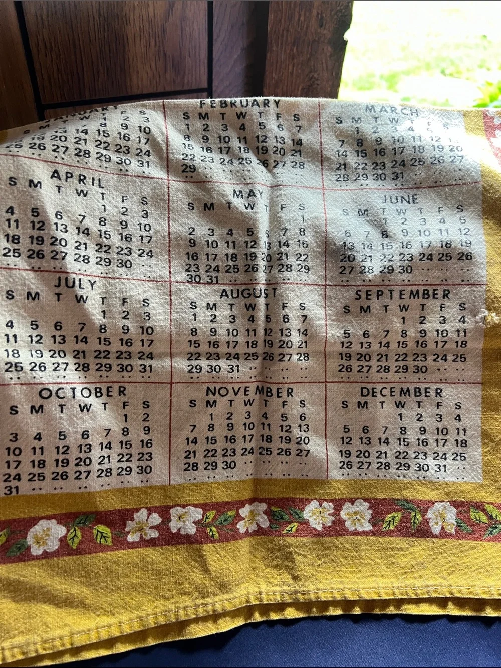 Vintage 1976 Calendar Tea Towel with Country Barn Illustration
